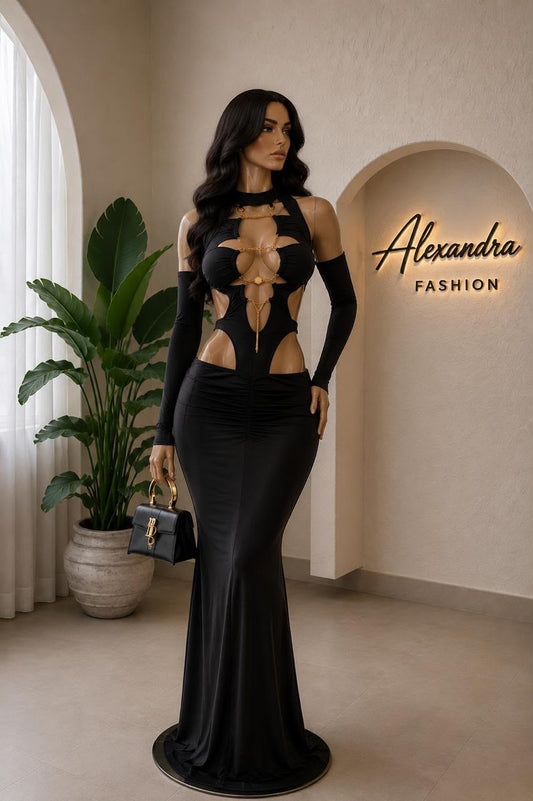 Disponible vestido negro manga larga maxi Talla L